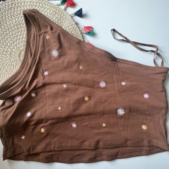 Victoria's Secret PINK Rib One-Shoulder Crop Tank Top Brown XXL NEW - Picture 7 of 7